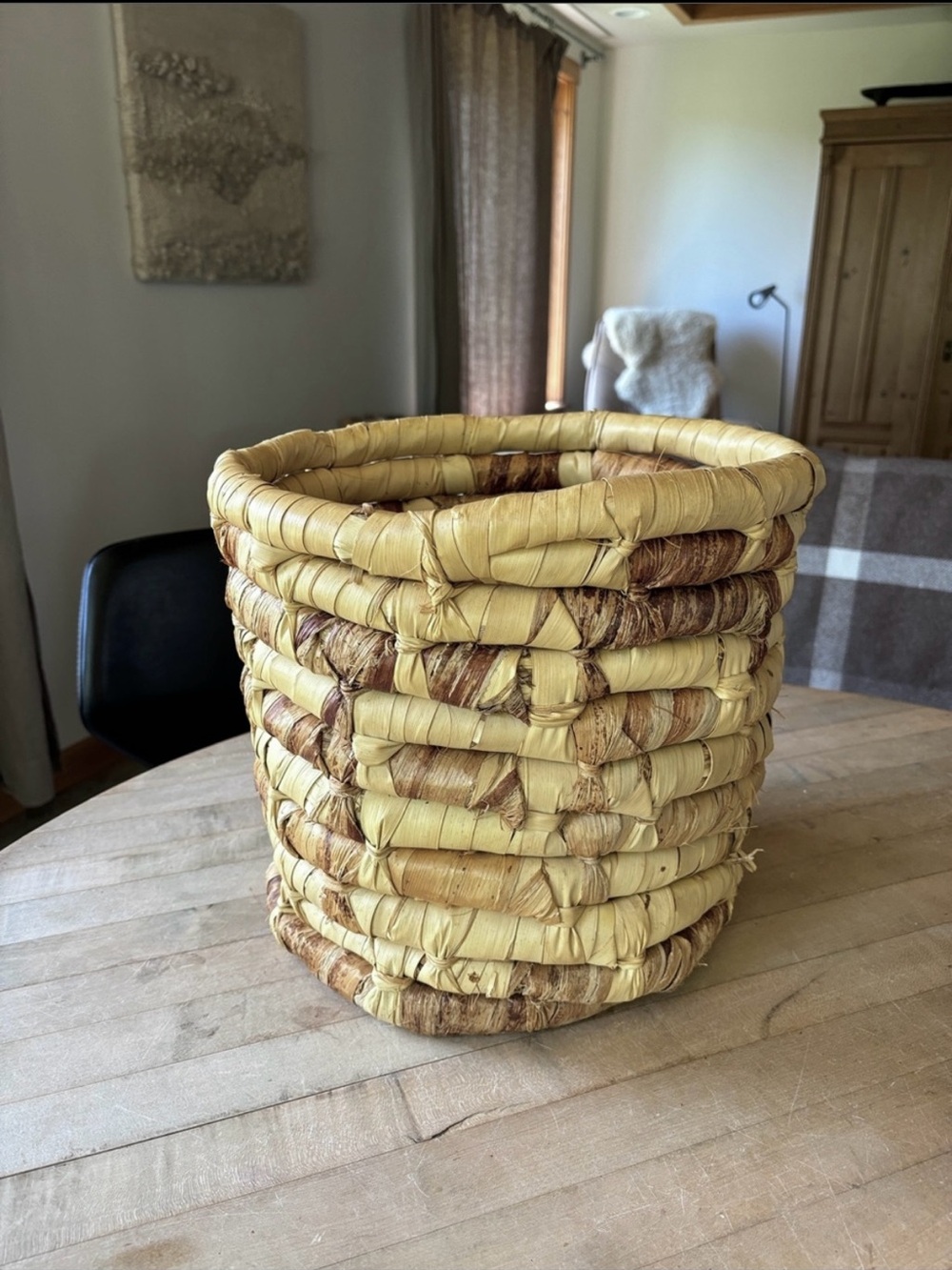 Vintage Banana Leaf Coiled Basket
